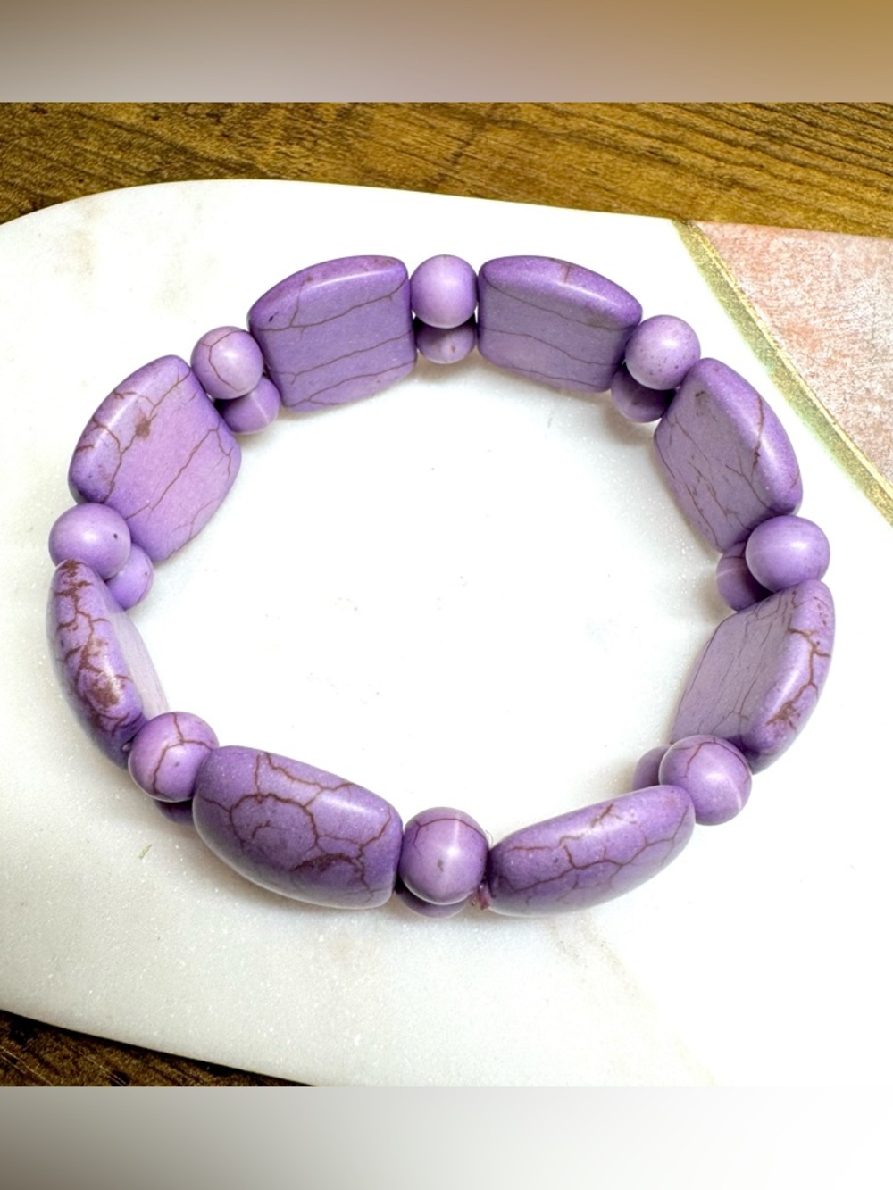 *Purple Stone Stretch Bracelet Chunky Beaded Statement Elastic - Picture 3 of 4